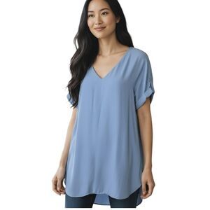 Polo Ralph Lauren Tunic Shirt Womens Small Silk Short Sleeve V Neck Blouse Top